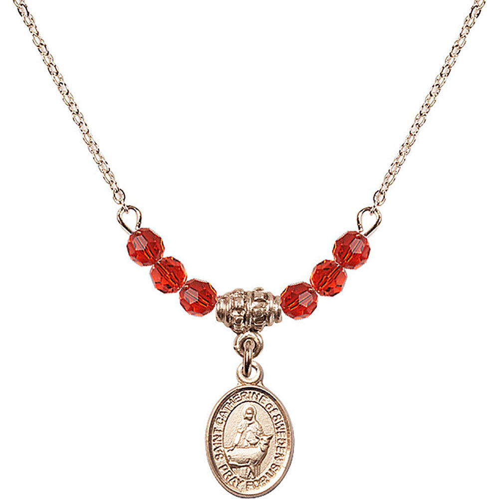 14kt Gold Filled Saint Catherine of Sweden Birthstone Necklace with Ruby Beads - 9336