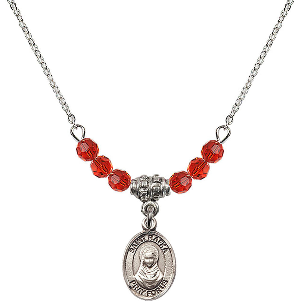 Sterling Silver Saint Rafka Birthstone Necklace with Ruby Beads - 9338