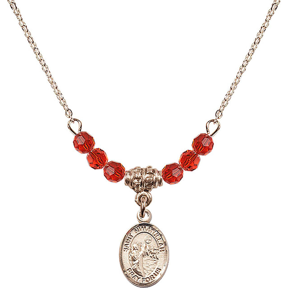 14kt Gold Filled Saint Nimatullah Birthstone Necklace with Ruby Beads - 9339