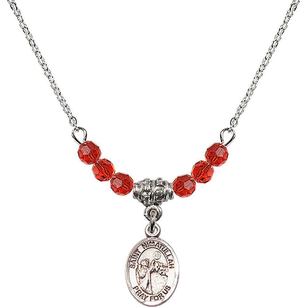 Sterling Silver Saint Nimatullah Birthstone Necklace with Ruby Beads - 9339