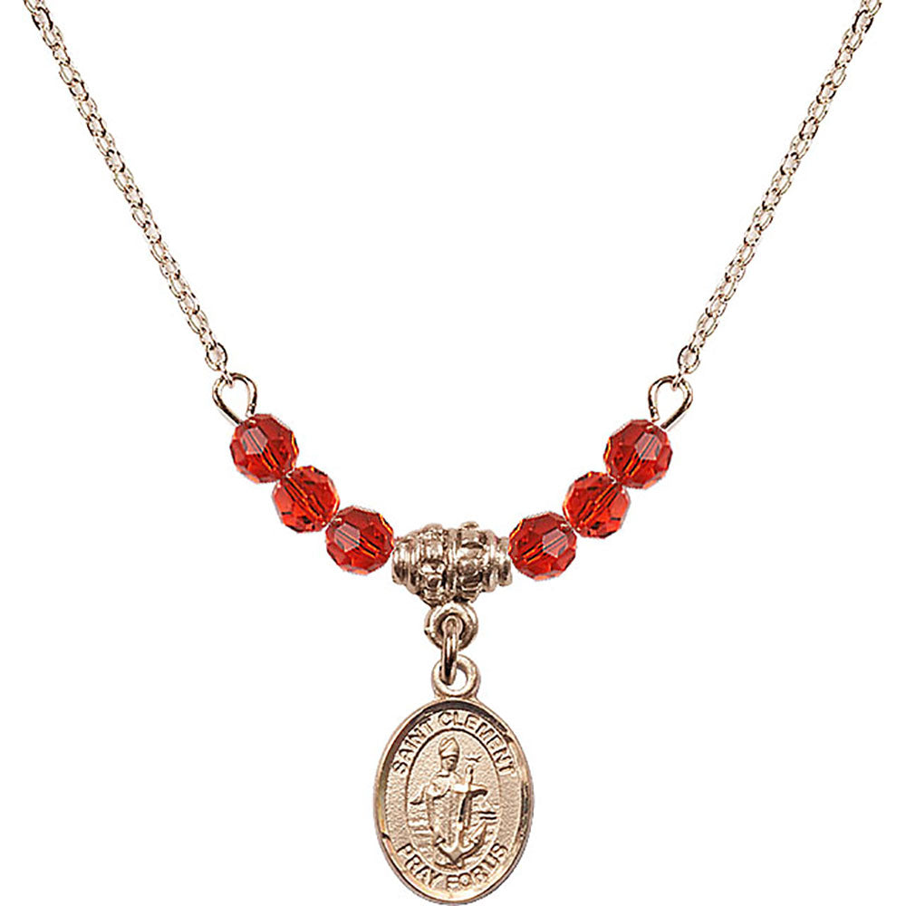 14kt Gold Filled Saint Clement Birthstone Necklace with Ruby Beads - 9340