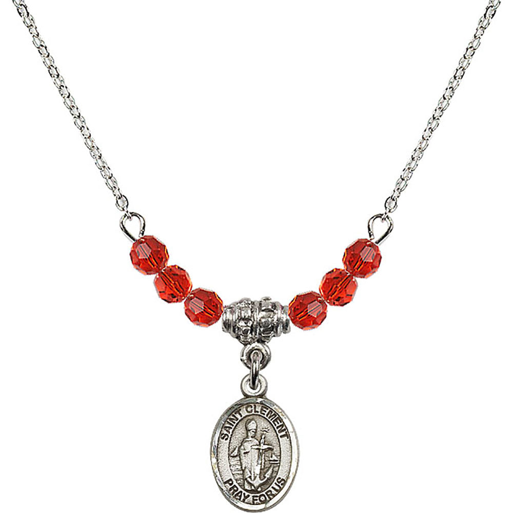 Sterling Silver Saint Clement Birthstone Necklace with Ruby Beads - 9340