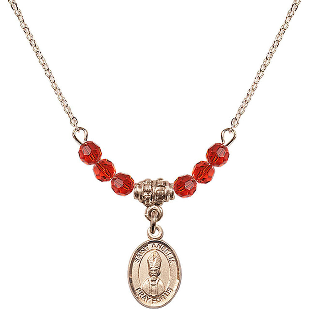 14kt Gold Filled Saint Anselm of Canterbury Birthstone Necklace with Ruby Beads - 9342
