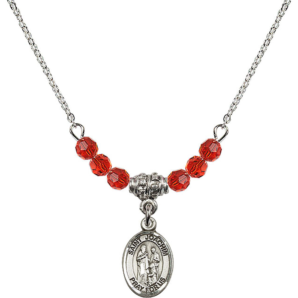 Sterling Silver Saint Joachim Birthstone Necklace with Ruby Beads - 9348