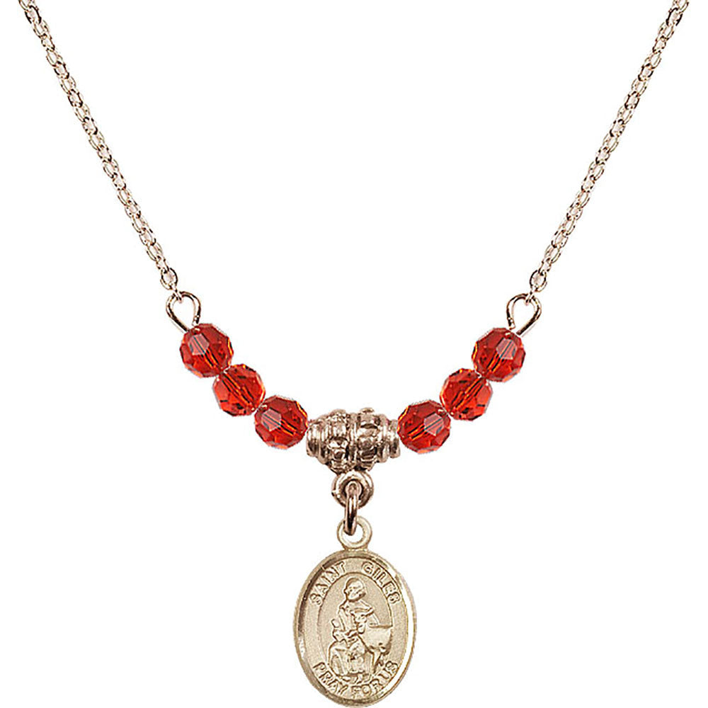 14kt Gold Filled Saint Giles Birthstone Necklace with Ruby Beads - 9349