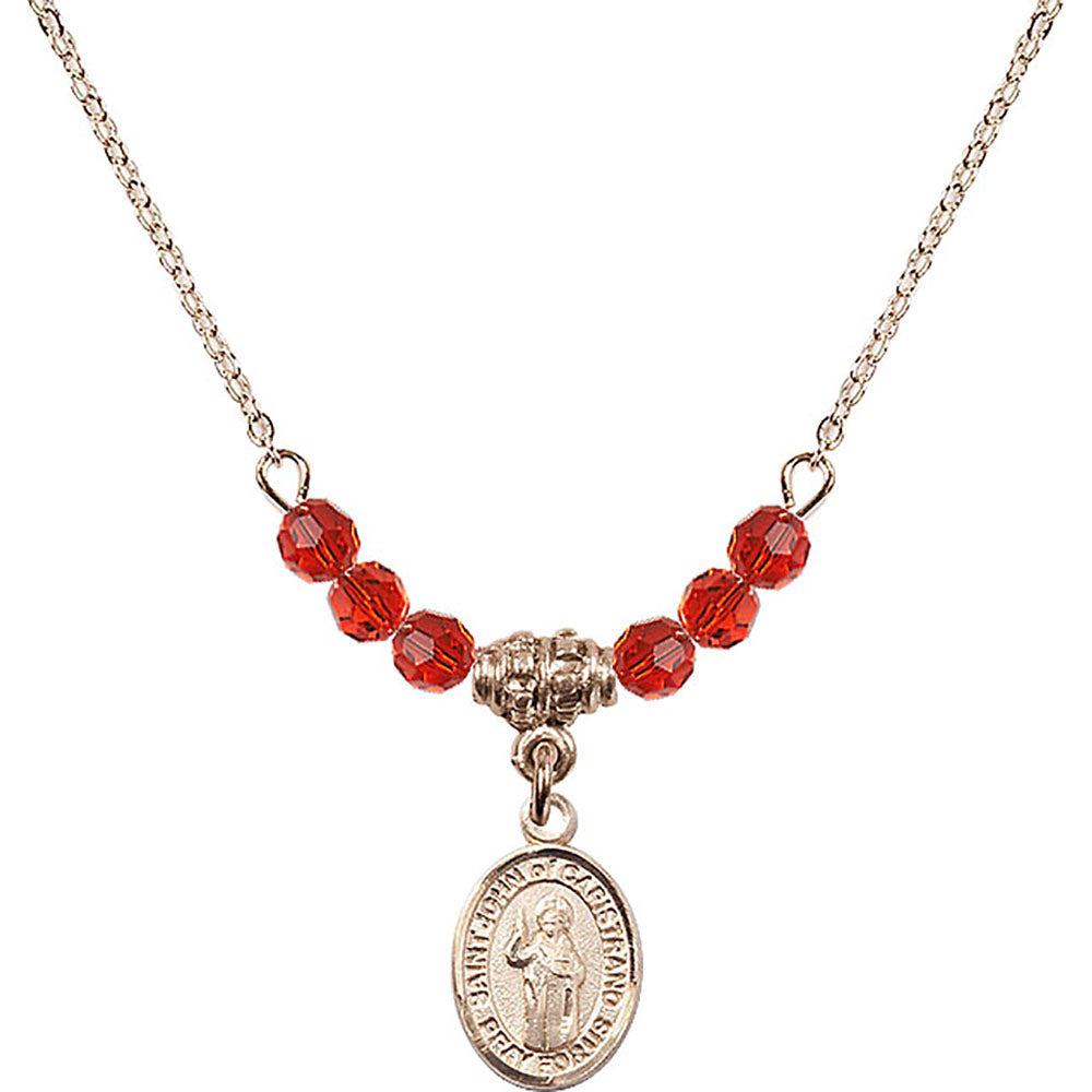 14kt Gold Filled Saint John of Capistrano Birthstone Necklace with Ruby Beads - 9350