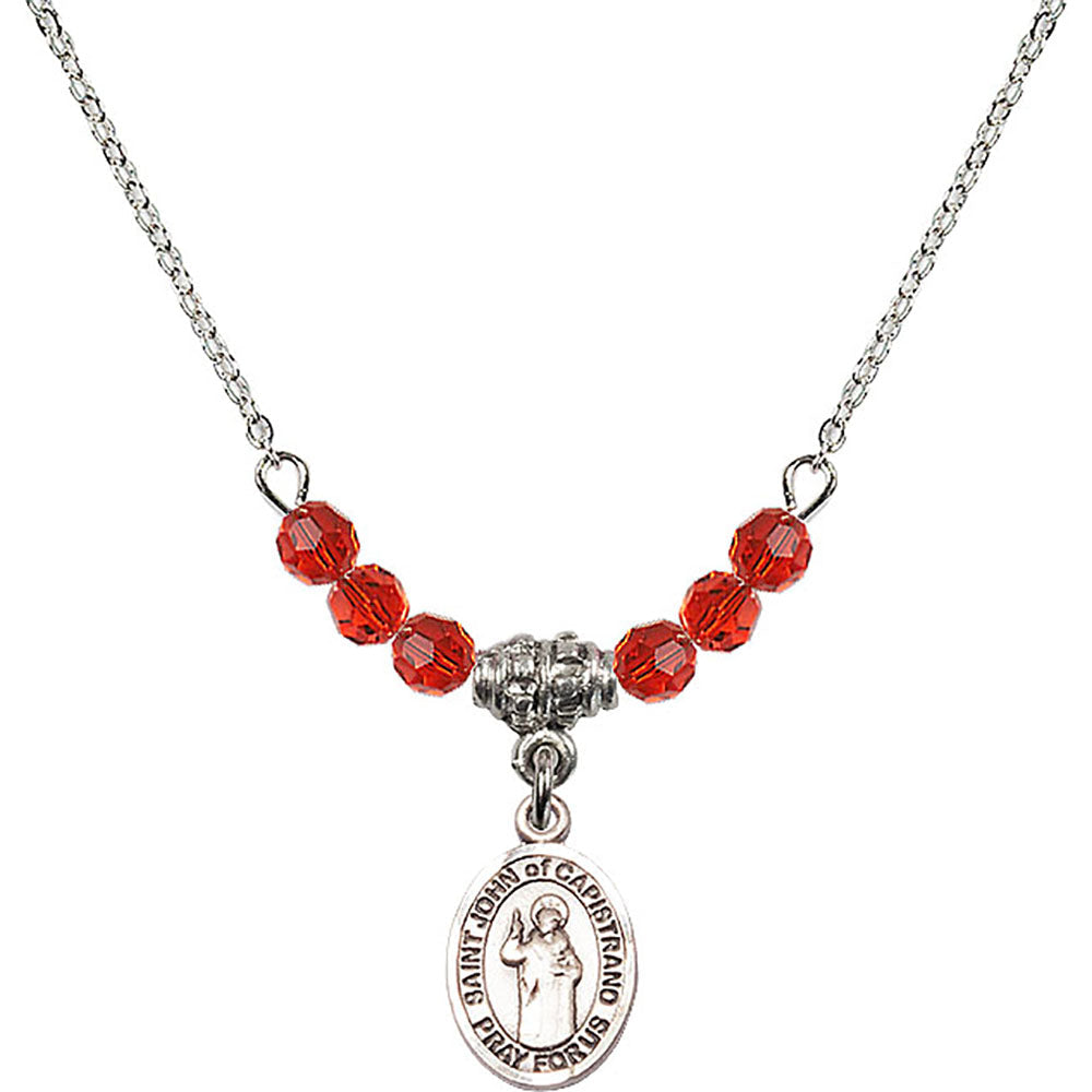 Sterling Silver Saint John of Capistrano Birthstone Necklace with Ruby Beads - 9350