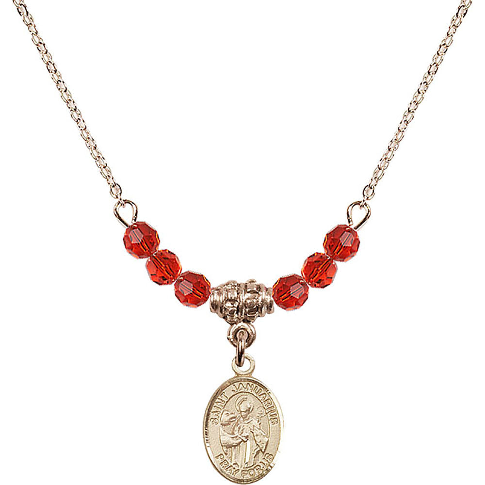14kt Gold Filled Saint Januarius Birthstone Necklace with Ruby Beads - 9351