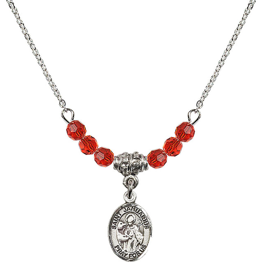 Sterling Silver Saint Januarius Birthstone Necklace with Ruby Beads - 9351