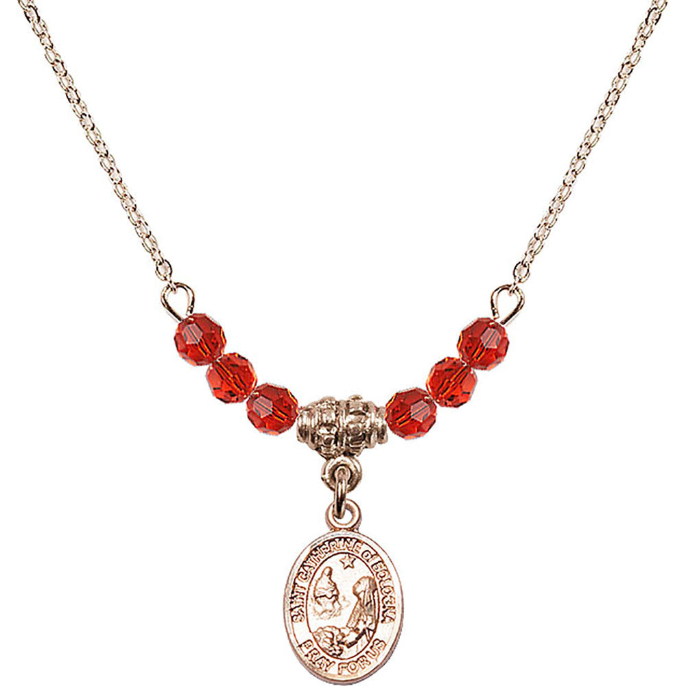14kt Gold Filled Saint Catherine of Bologna Birthstone Necklace with Ruby Beads - 9354