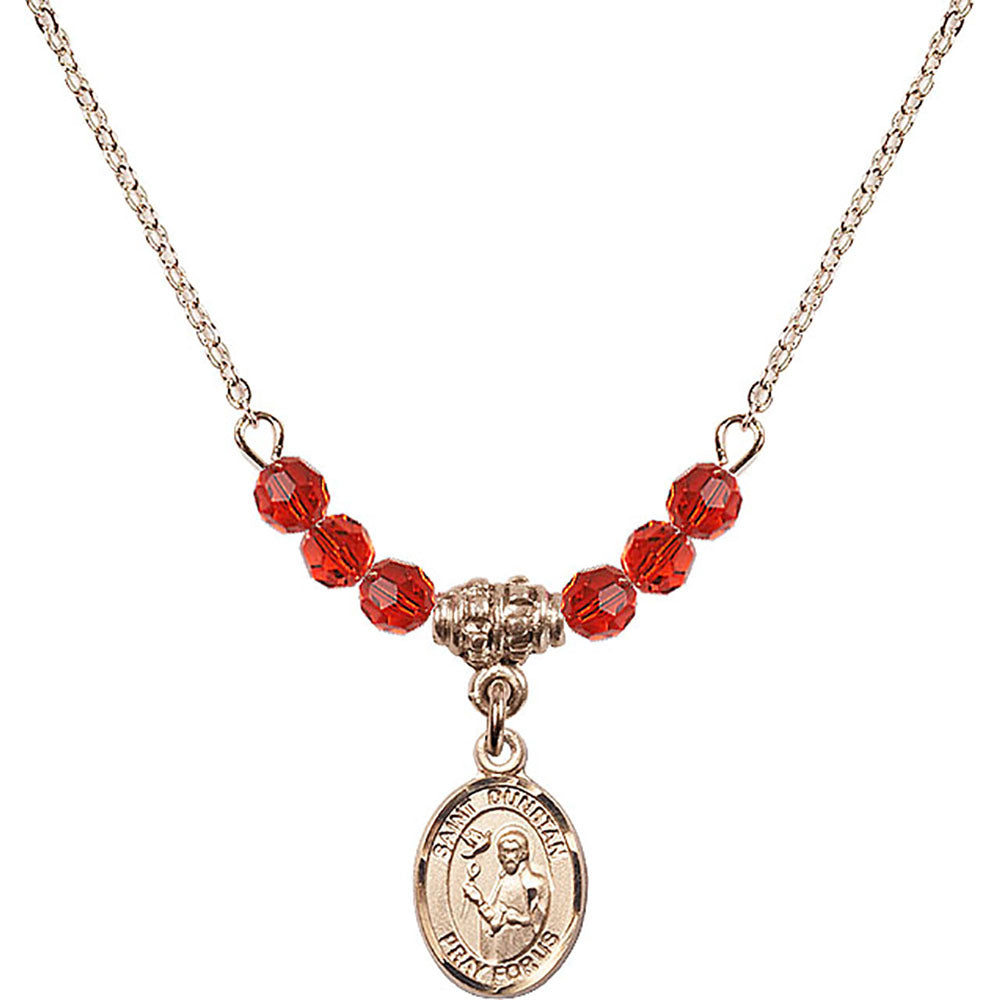 14kt Gold Filled Saint Dunstan Birthstone Necklace with Ruby Beads - 9355