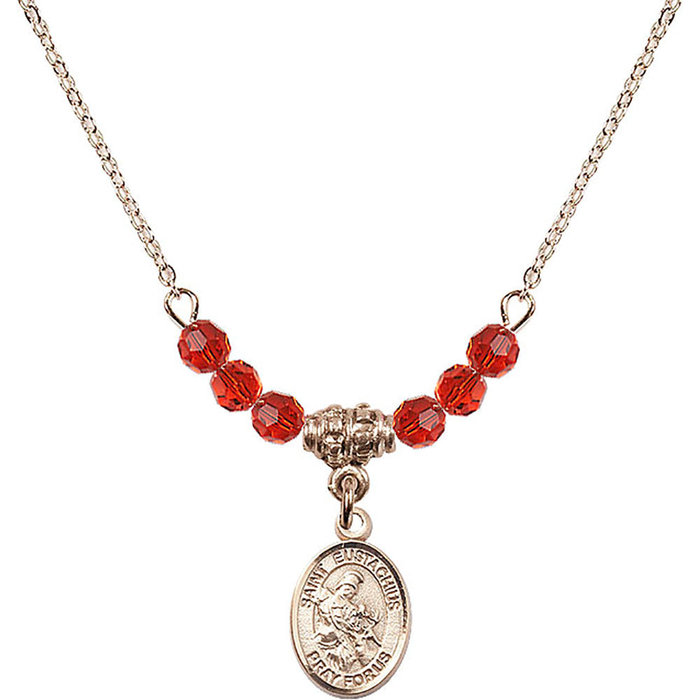 14kt Gold Filled Saint Eustachius Birthstone Necklace with Ruby Beads - 9356