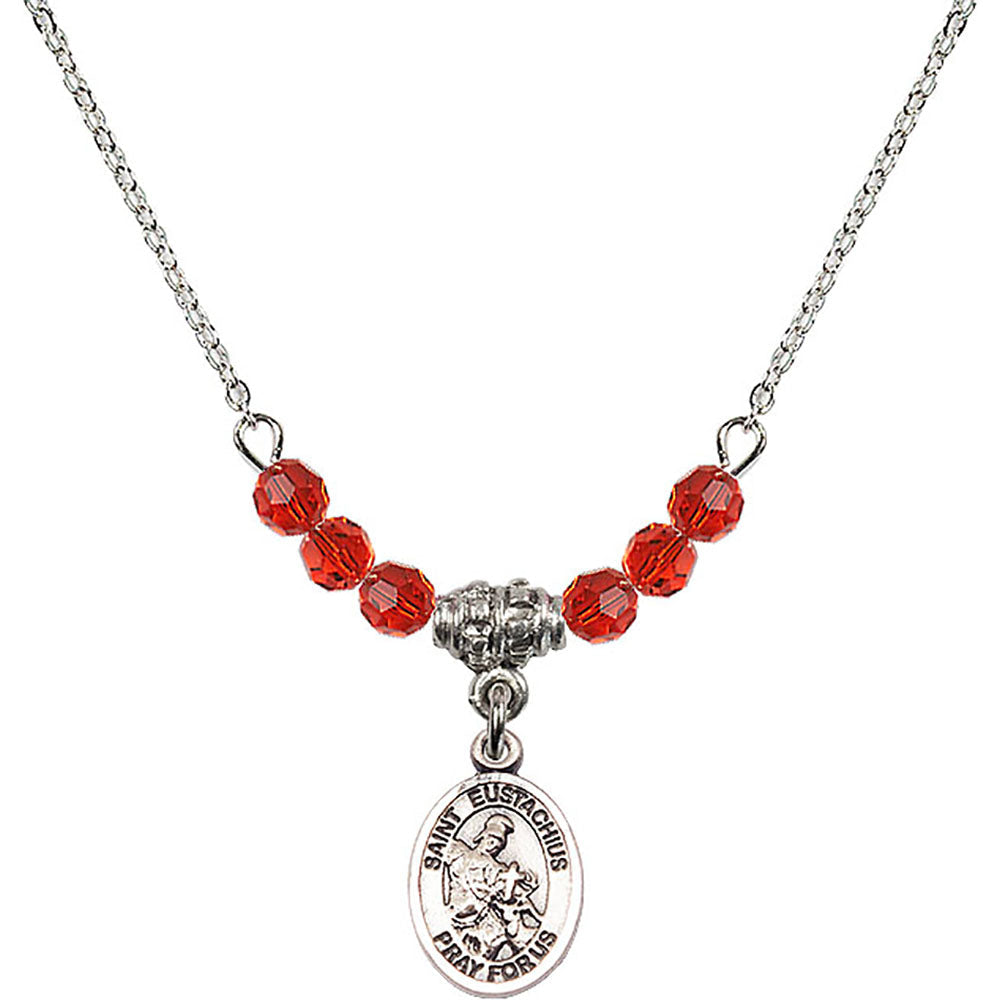 Sterling Silver Saint Eustachius Birthstone Necklace with Ruby Beads - 9356