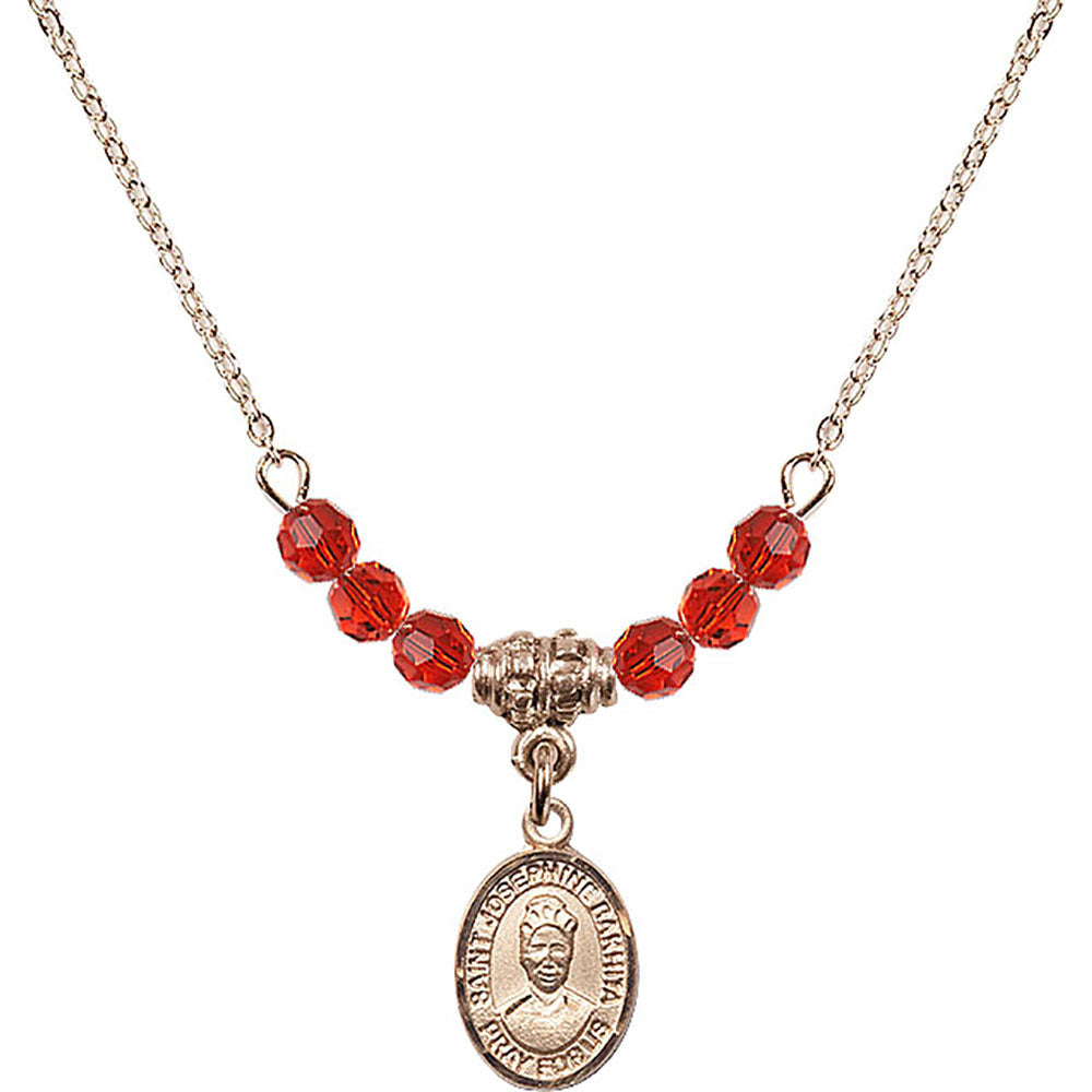 14kt Gold Filled Saint Josephine Bakhita Birthstone Necklace with Ruby Beads - 9360