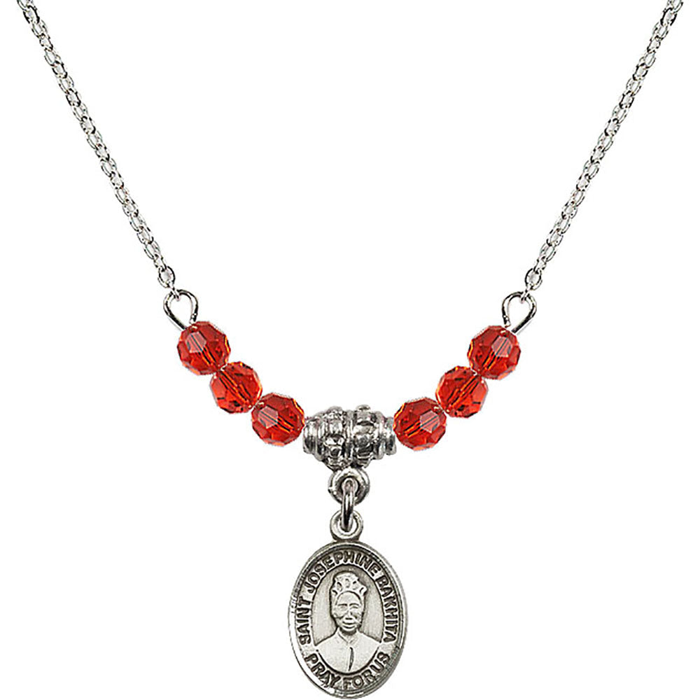 Sterling Silver Saint Josephine Bakhita Birthstone Necklace with Ruby Beads - 9360