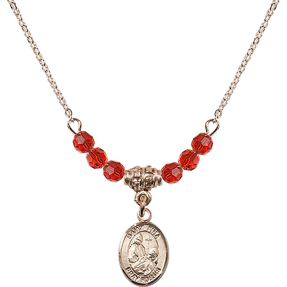14kt Gold Filled Saint Fina Birthstone Necklace with Ruby Beads - 9364
