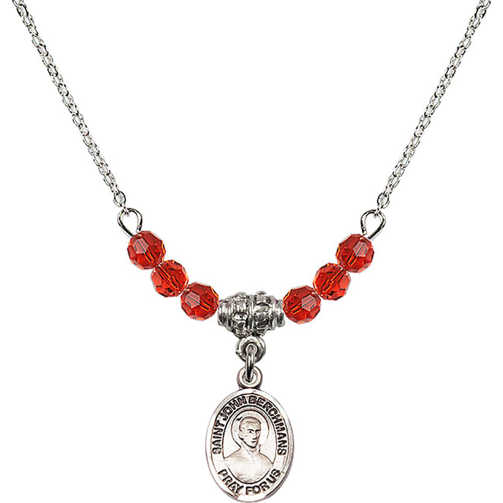 Sterling Silver Saint John Berchmans Birthstone Necklace with Ruby Beads - 9370