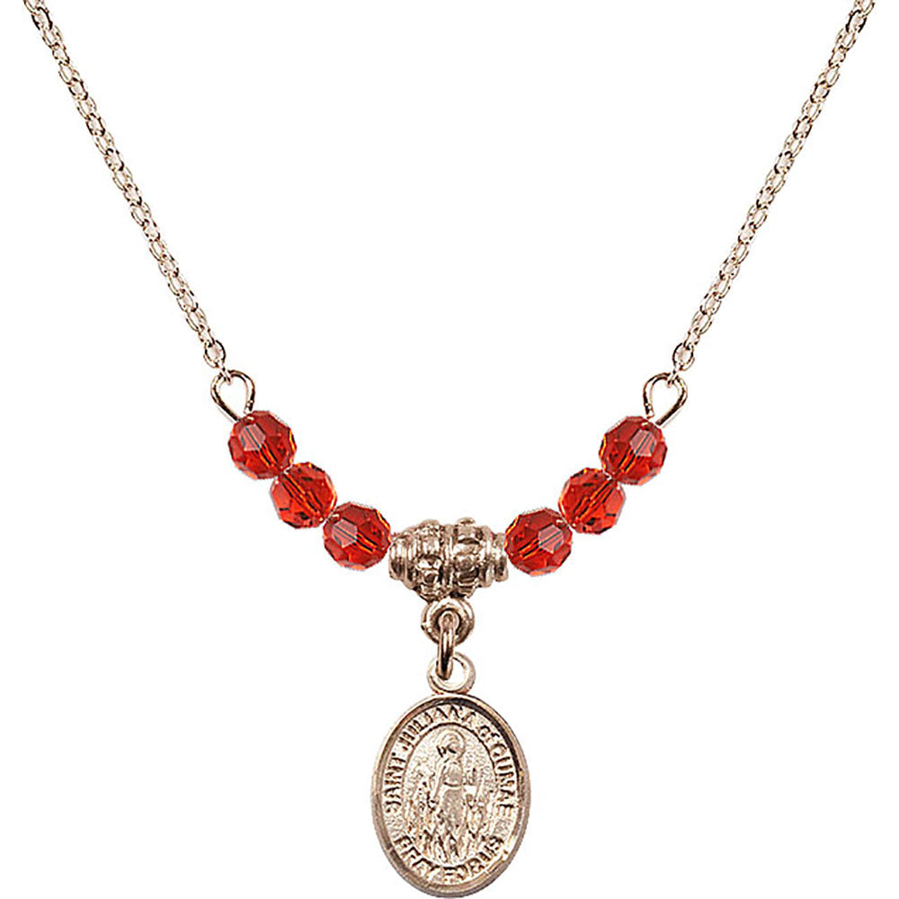14kt Gold Filled Saint Juliana of Cumae Birthstone Necklace with Ruby Beads - 9372