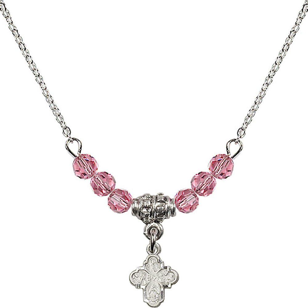 Sterling Silver 4-Way Birthstone Necklace with Rose Beads - 0207