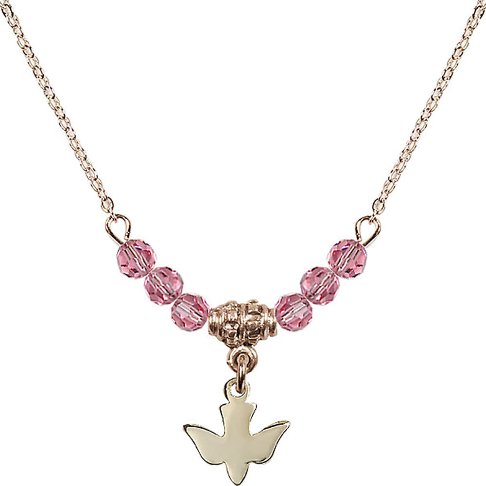 14kt Gold Filled Holy Spirit Birthstone Necklace with Rose Beads - 0225