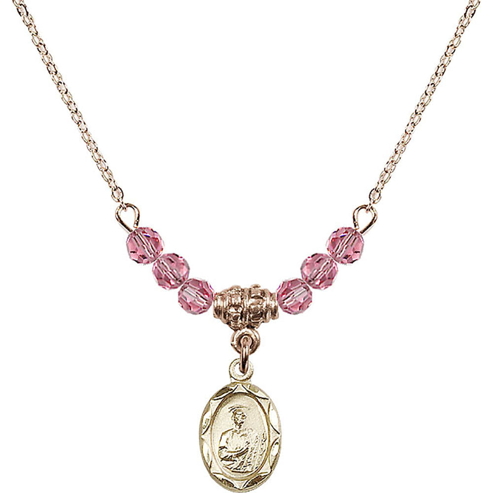 14kt Gold Filled Saint Jude Birthstone Necklace with Rose Beads - 0301