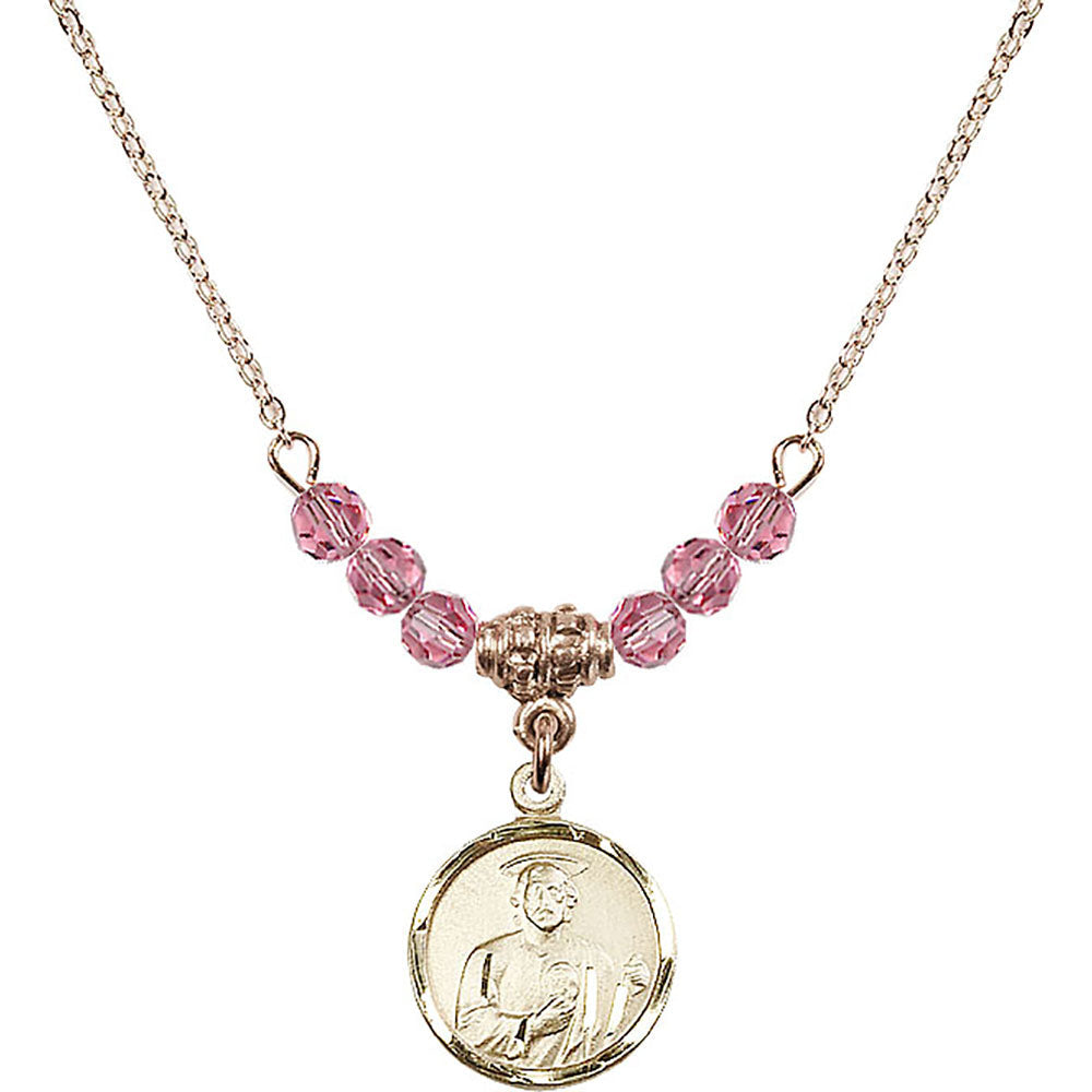 14kt Gold Filled Saint Jude Birthstone Necklace with Rose Beads - 0601