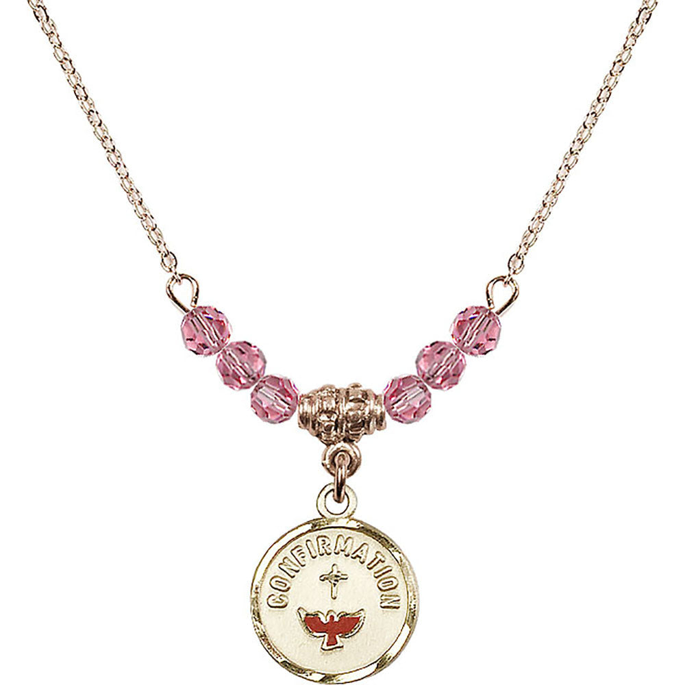 14kt Gold Filled Confirmation Birthstone Necklace with Rose Beads - 0601