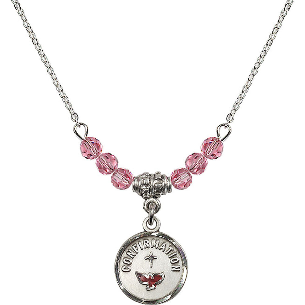 Sterling Silver Confirmation Birthstone Necklace with Rose Beads - 0601