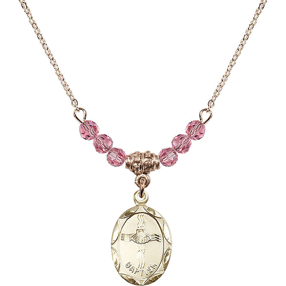 14kt Gold Filled Baptism Birthstone Necklace with Rose Beads - 0612