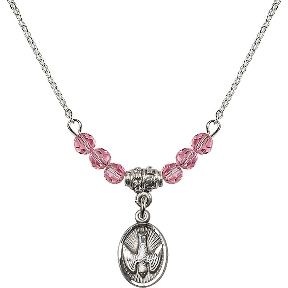 Sterling Silver Holy Spirit Birthstone Necklace with Rose Beads - 0982