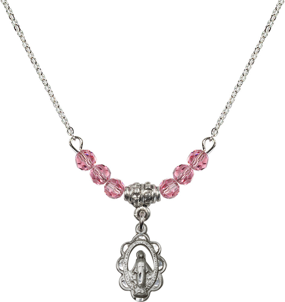 Sterling Silver Miraculous Birthstone Necklace with Rose Beads - 1610