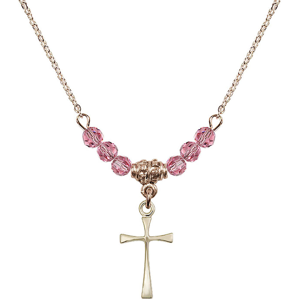 14kt Gold Filled Maltese Cross Birthstone Necklace with Rose Beads - 1872