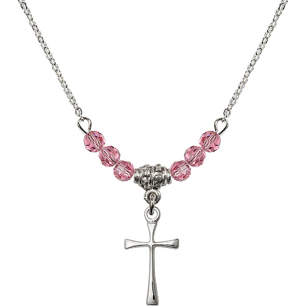 Sterling Silver Maltese Cross Birthstone Necklace with Rose Beads - 1872