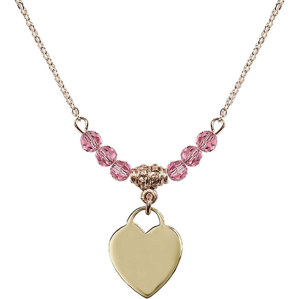 14kt Gold Filled Heart Birthstone Necklace with Rose Beads - 3400