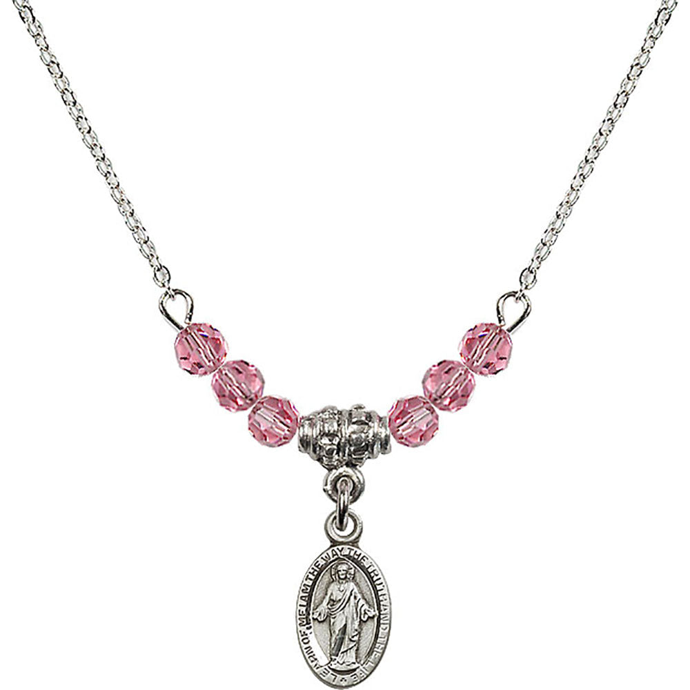 Sterling Silver Scapular Birthstone Necklace with Rose Beads - 4121