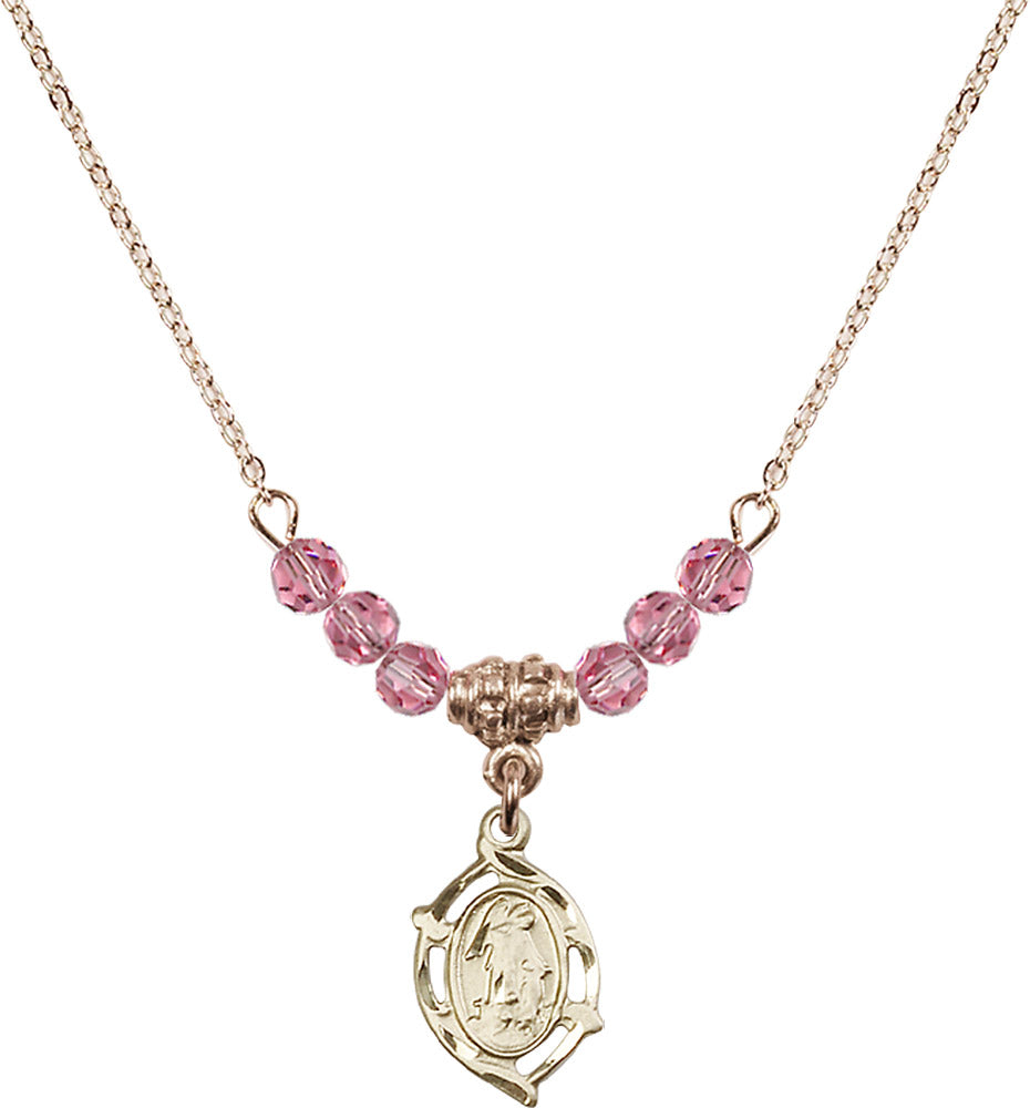 14kt Gold Filled Guardian Angel Birthstone Necklace with Rose Beads - 4154