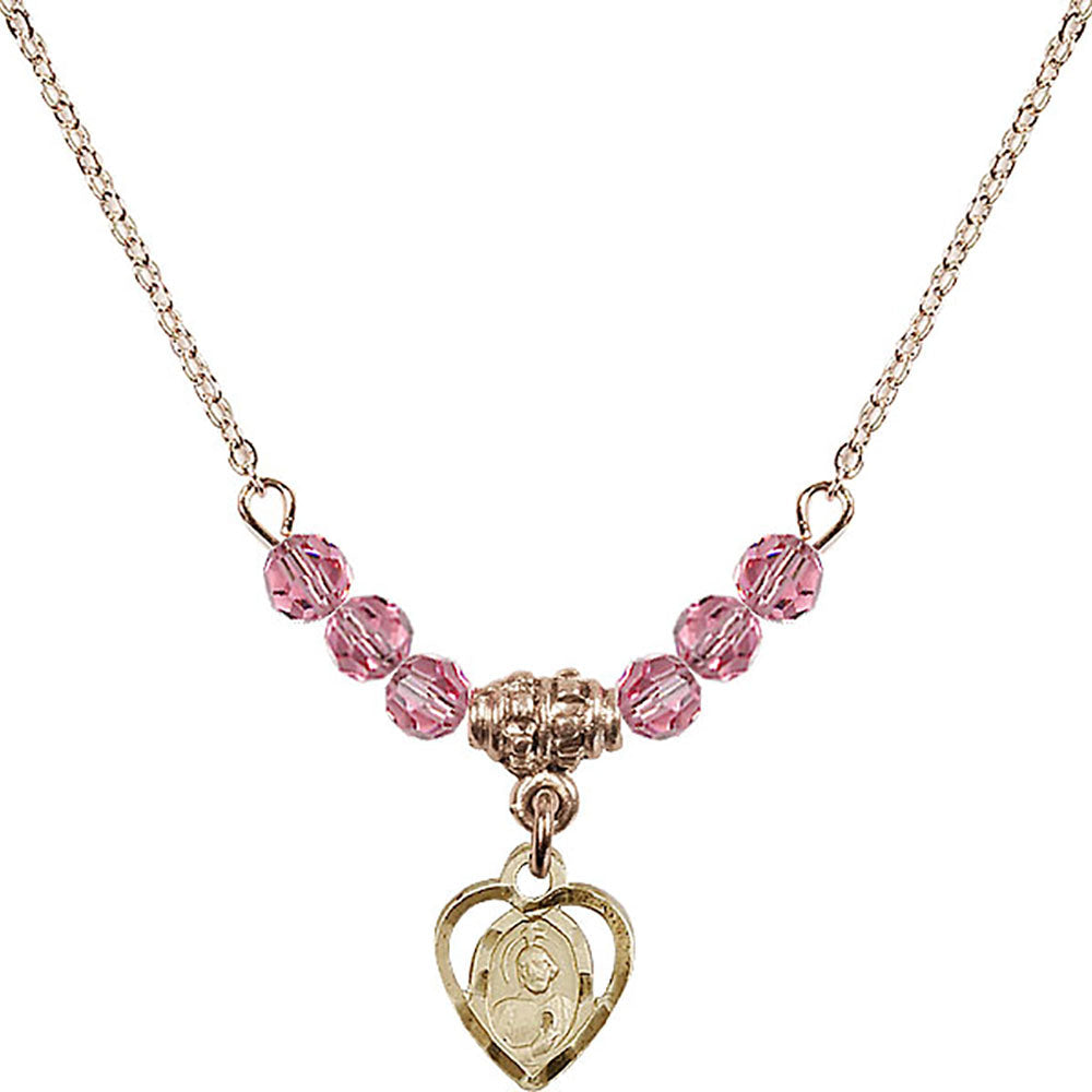14kt Gold Filled Saint Jude Birthstone Necklace with Rose Beads - 5404