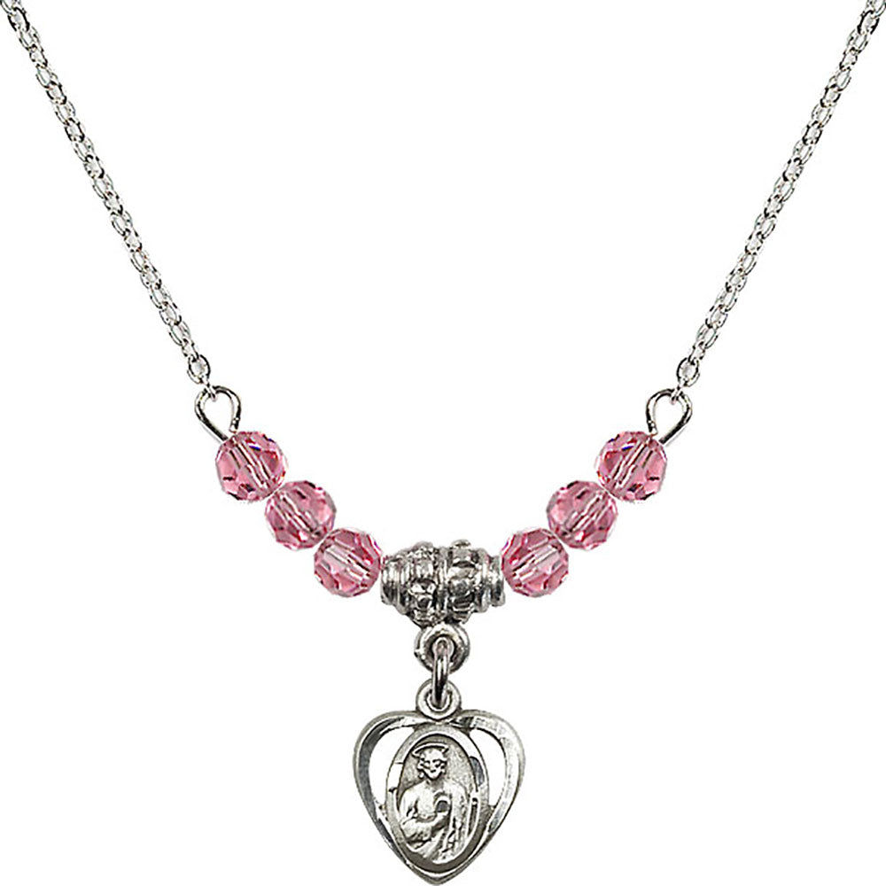 Sterling Silver Saint Jude Birthstone Necklace with Rose Beads - 5404