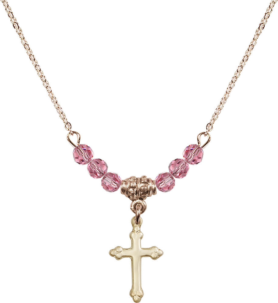 14kt Gold Filled Cross Birthstone Necklace with Rose Beads - 5415