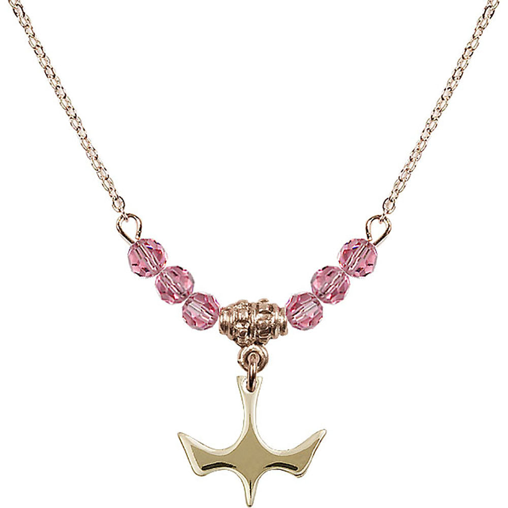 14kt Gold Filled Holy Spirit Birthstone Necklace with Rose Beads - 5431
