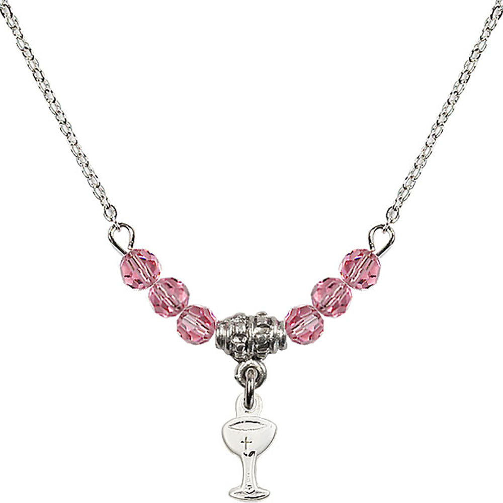 Sterling Silver Chalice Birthstone Necklace with Rose Beads - 5614