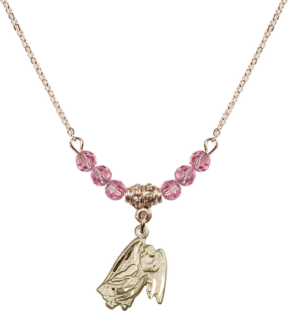 14kt Gold Filled Guardian Angel Birthstone Necklace with Rose Beads - 5642