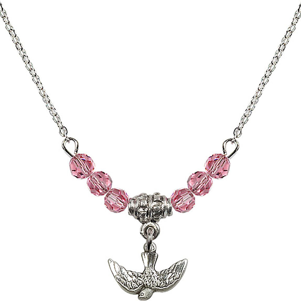 Sterling Silver Holy Spirit Birthstone Necklace with Rose Beads - 5911