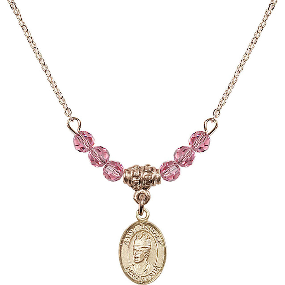 14kt Gold Filled Saint Edward the Confessor Birthstone Necklace with Rose Beads - 9026