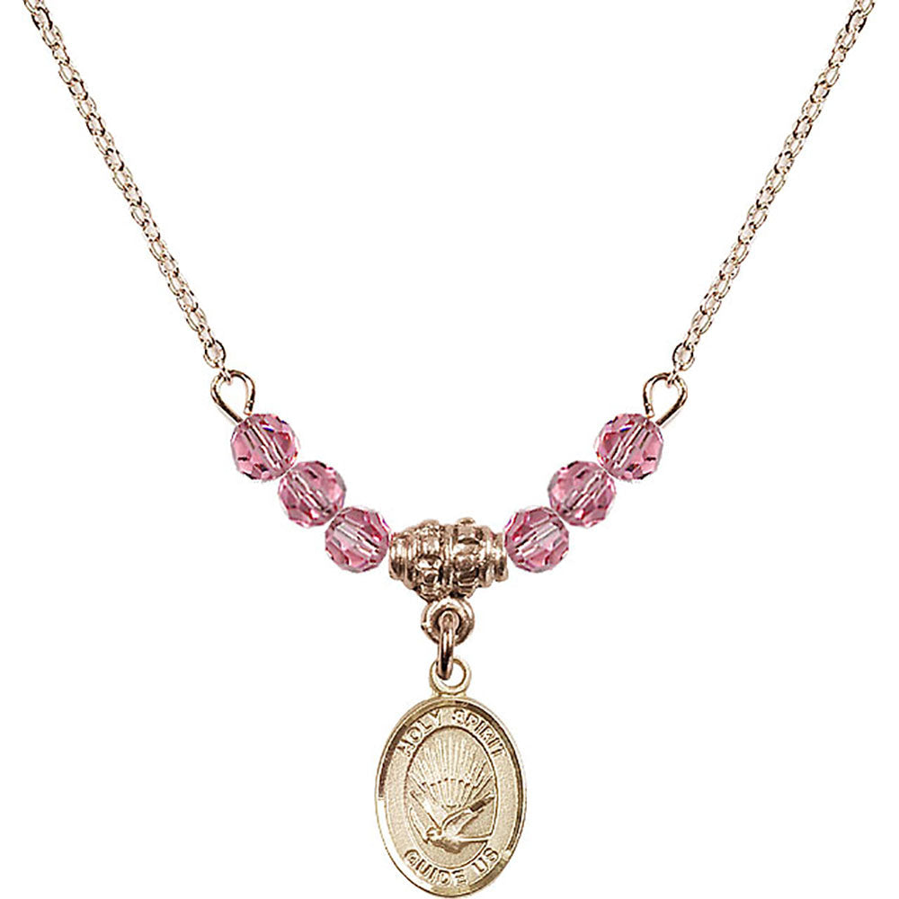 14kt Gold Filled Holy Spirit Birthstone Necklace with Rose Beads - 9044
