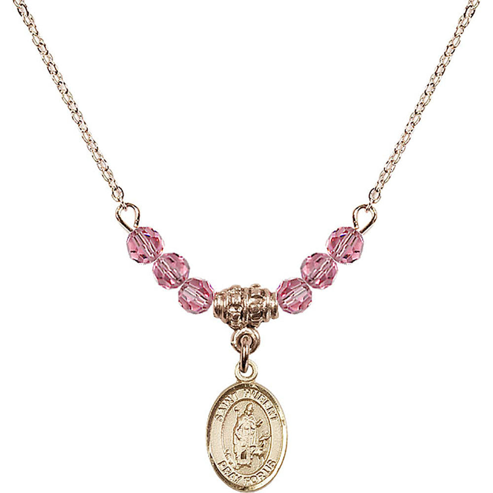 14kt Gold Filled Saint Hubert of Liege Birthstone Necklace with Rose Beads - 9045
