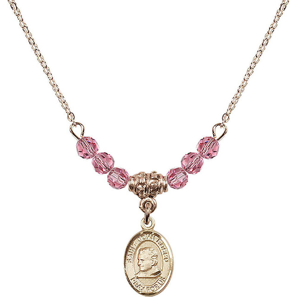 14kt Gold Filled Saint John Bosco Birthstone Necklace with Rose Beads - 9055