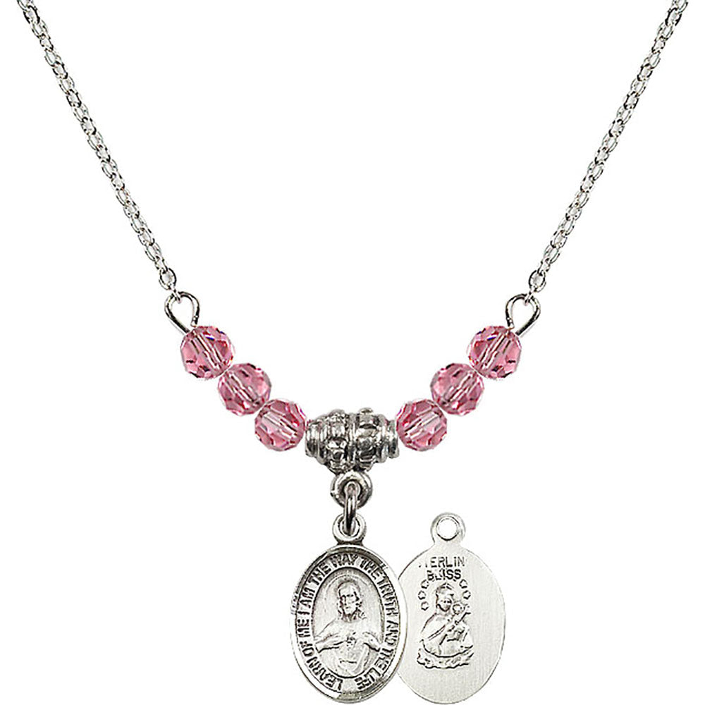Sterling Silver Scapular Birthstone Necklace with Rose Beads - 9098