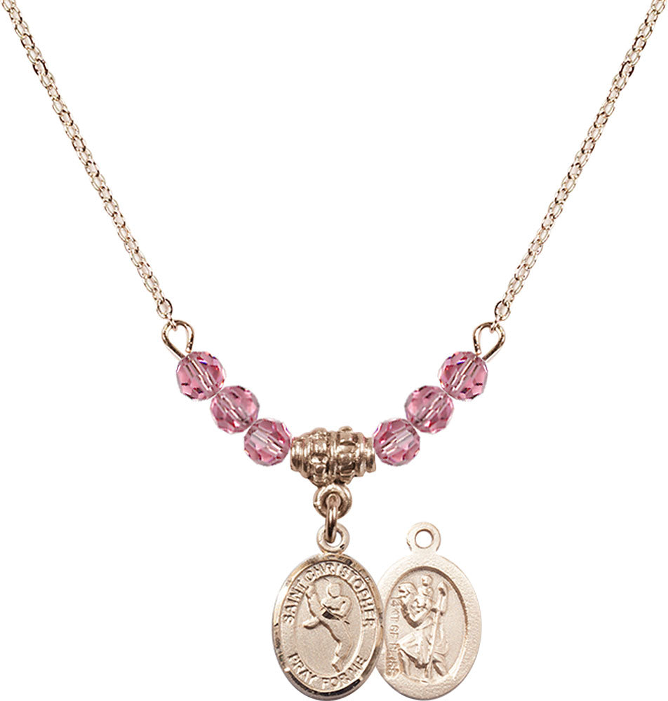 14kt Gold Filled Saint Christopher/Martial Arts Birthstone Necklace with Rose Beads - 9158