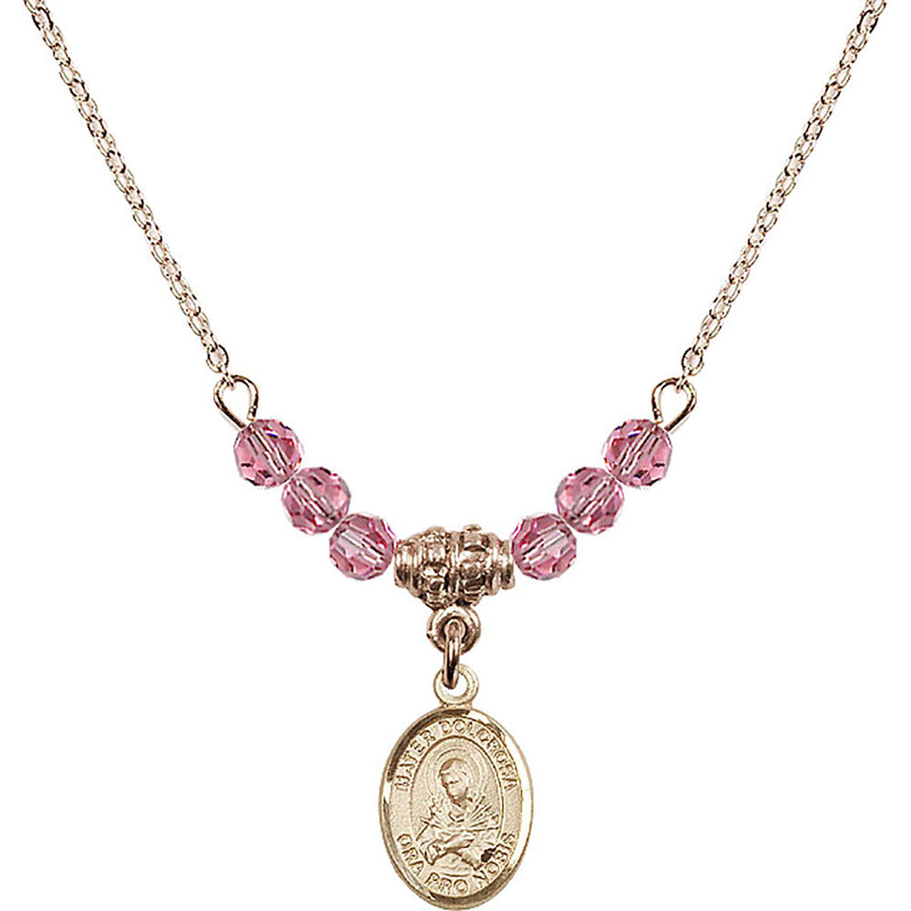14kt Gold Filled Mater Dolorosa Birthstone Necklace with Rose Beads - 9290